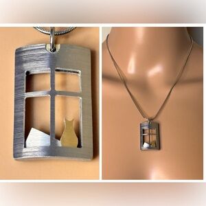 Mixed Metal Cat Silhouette Charm Necklace